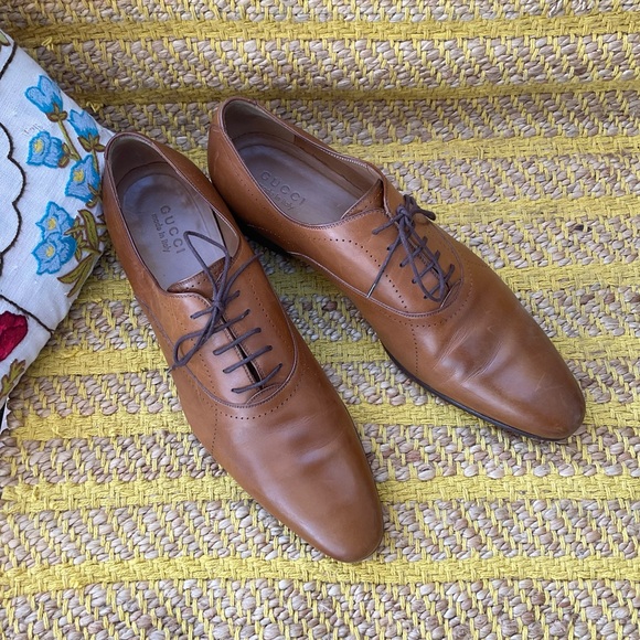 Men’s Brown Gucci Leather Lace Up Oxfords 14.5